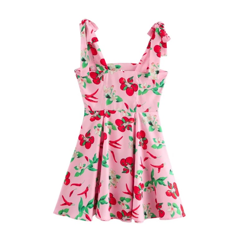 zach women's one shoulder cherry print mini dress with bow strap Zach Women's One-Shoulder Cherry Print Mini Dress with Bow Strap 2