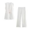 zach women's split design tank top & waist belted flared pants set Zach Women's Split Design Tank Top & Waist-Belted Flared Pants Set 4