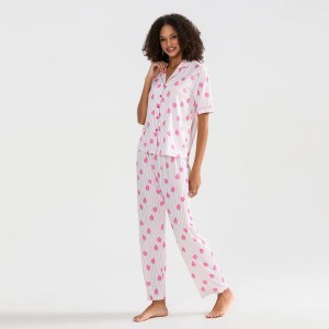 Women's 2 Piece Strawberry Striped Loungewear Pjs Set 2