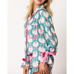 Women's Christmas Pyjama Set Santa/Tree Button-up Long Sleeve Top + Shorts 2-Piece Set 2