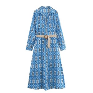 ALSA Summer Retro Print Midi Shirt Dress
