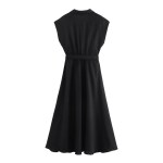 Women's Summer linen blend midi shirt style sleeveless dress 2