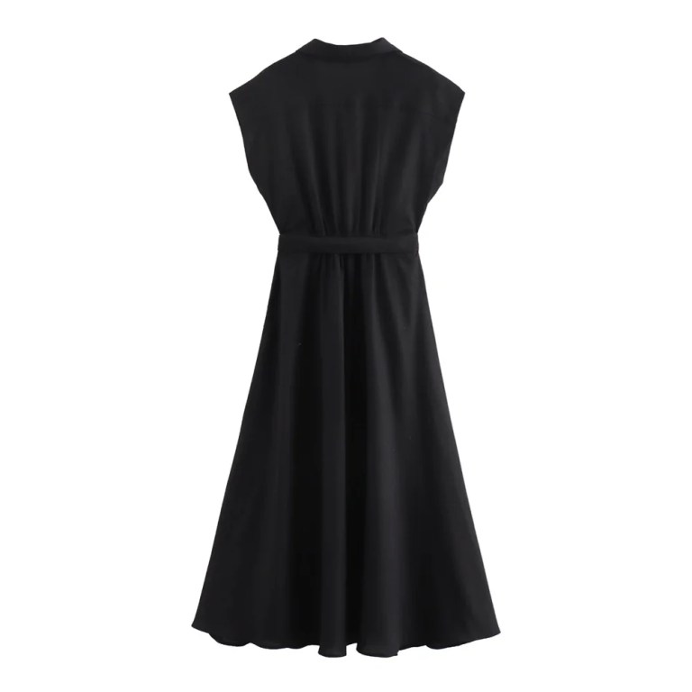 Women's Summer linen blend midi shirt style sleeveless dress 2