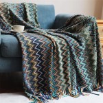 Bohemian Hand Knitted Blanket Zig Zag with Tassel 2