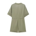 zach women's round neck short sleeve jumpsuit with waist strap Zach Women's Round Neck Short Sleeve Jumpsuit with Waist Strap 2
