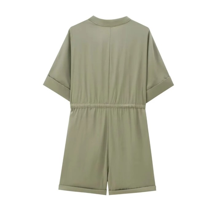 Zach Women's Round Neck Short Sleeve Jumpsuit with Waist Strap 2