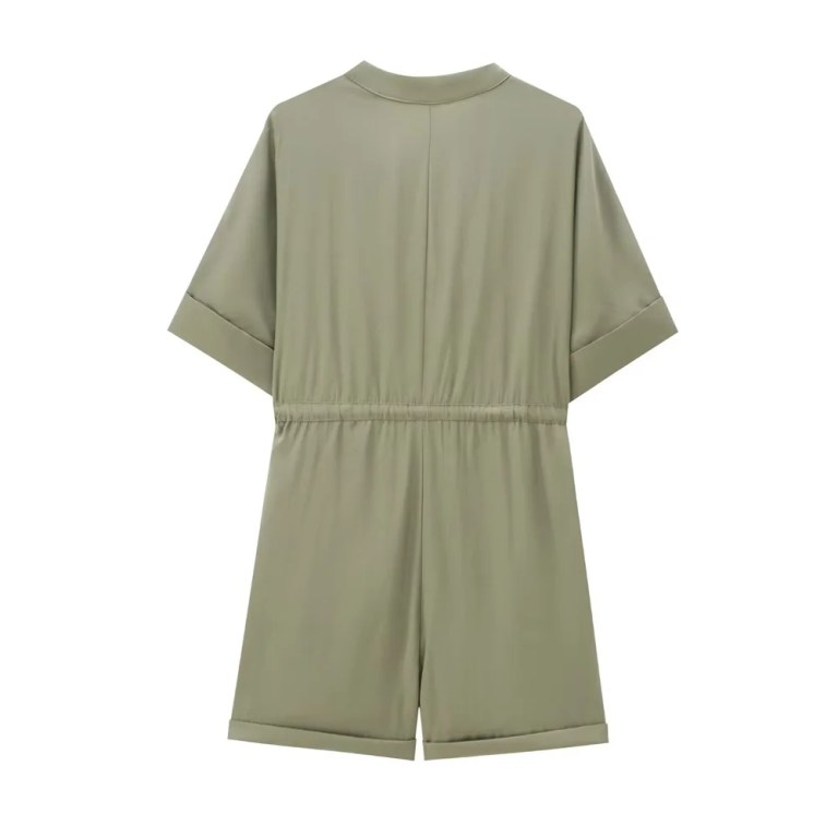 zach women's round neck short sleeve jumpsuit with waist strap Zach Women's Round Neck Short Sleeve Jumpsuit with Waist Strap 2