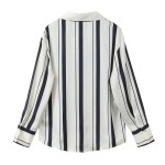Zach Women's Casual Loose Collar Long Sleeve Striped Silk Texture Shirt 2