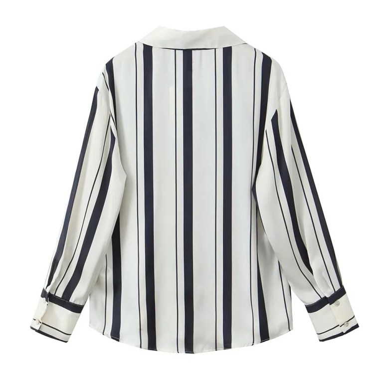 Zach Women's Casual Loose Collar Long Sleeve Striped Silk Texture Shirt 2