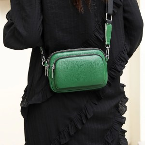 Women's Genuine Leather Crossbody Bag - Trendy Green Cowhide Shoulder Bag
