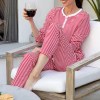 women's 2 piece striped pyjama sets long sleeve button round neck t shirt +drawstring waist pants Women's 2 Piece Striped Pyjama Sets Long Sleeve Button Round Neck T-shirt +Drawstring Waist Pants 3