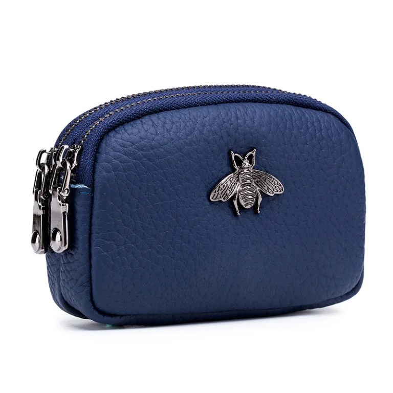 women's cowhide double zipper wallet mini leather card holder & coin purse Women's Cowhide Double Zipper Wallet - Mini Leather Card Holder & Coin Purse 4