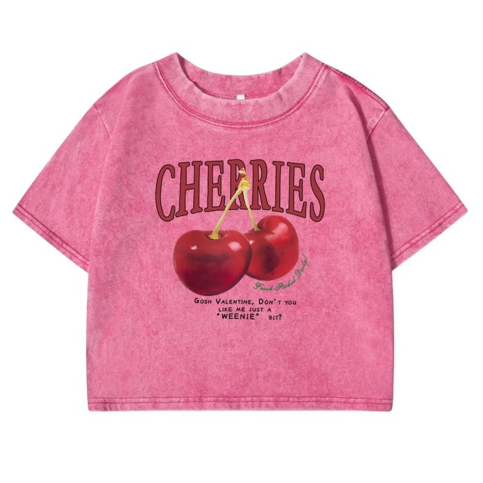 Red Cherries Crop T-Shirt – In Purple, Dark Green, Rose Red, Brown & Black | Free Shipping Australia-wide