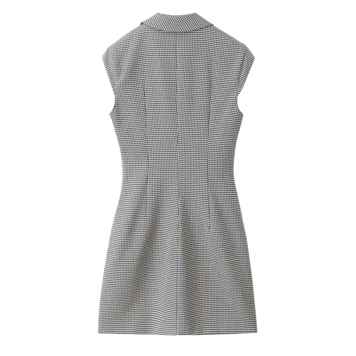 zach women's retro checkered printed short sleeve collar mini dress Zach Women's Retro Checkered Printed Short Sleeve Collar Mini Dress 2