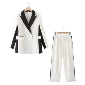 Zach Women's Versatile Double-Breasted Suit Coat with High Waist Slimming Pants Casual Set 1