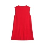Zach Women\'s Round Neck Sleeveless Button Decoration Plain Knitted Short Skirt Mini Dress 2