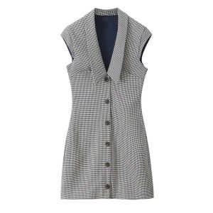 Zach Women's Retro Checkered Printed Short Sleeve Collar Mini Dress