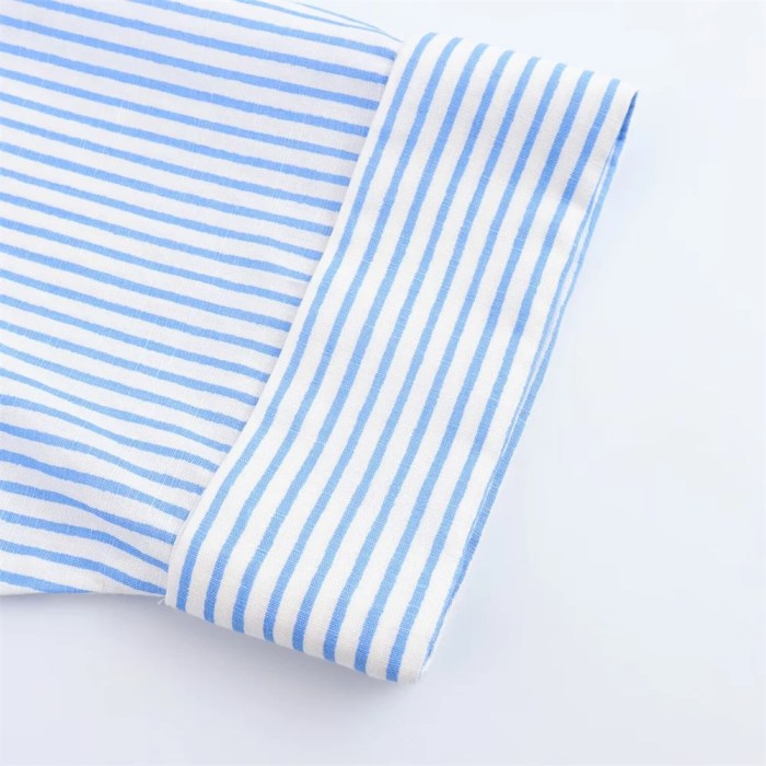 Zach Women's Casual Collar Striped Linen Blended Asymmetric Shirt with Wide Sleeves 4