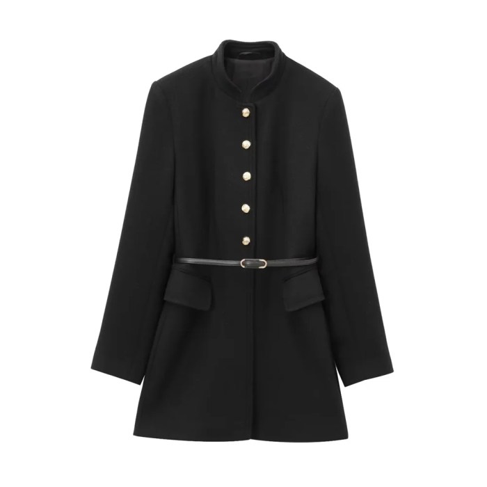 Zach Women\'s Long Sleeve Breasted Coat with Waistband & Stand-Up Collar