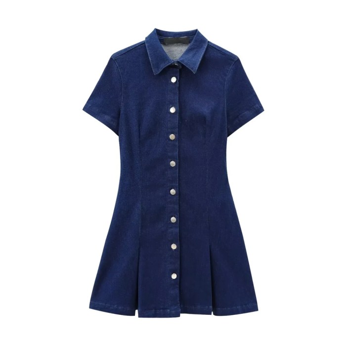 zach women's slim fit lapel short sleeve pleated a line denim mini dress Zach Women's Slim Fit Lapel Short Sleeve Pleated A-Line Denim Mini Dress