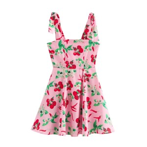 Zach Women's One-Shoulder Cherry Print Mini Dress with Bow Strap