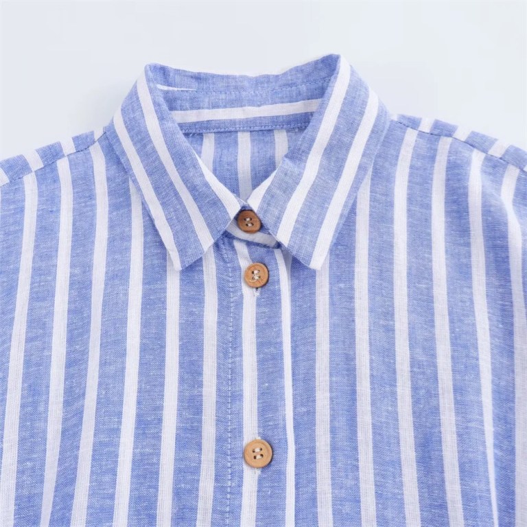 Summer Women's French light linen blend striped shirt dress 6