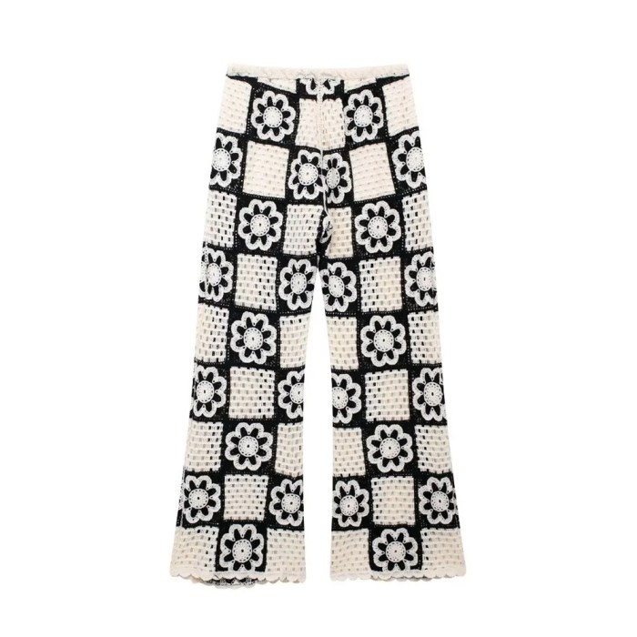 zach women's round neck sleeveless hook flower knitted tank top with high waist straight pants fashion set Zach Women's Round Neck Sleeveless Hook Flower Knitted Tank Top with High Waist Straight Pants Fashion Set 5