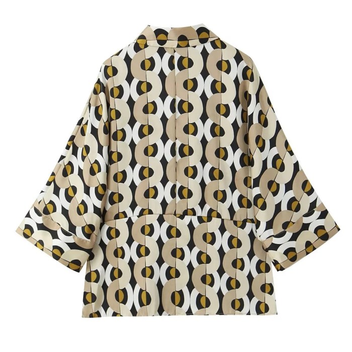 Zach Women's Fashion Versatile Printed Long Sleeve Collar Shirt with Loose High Waist Pants Casual Set 3