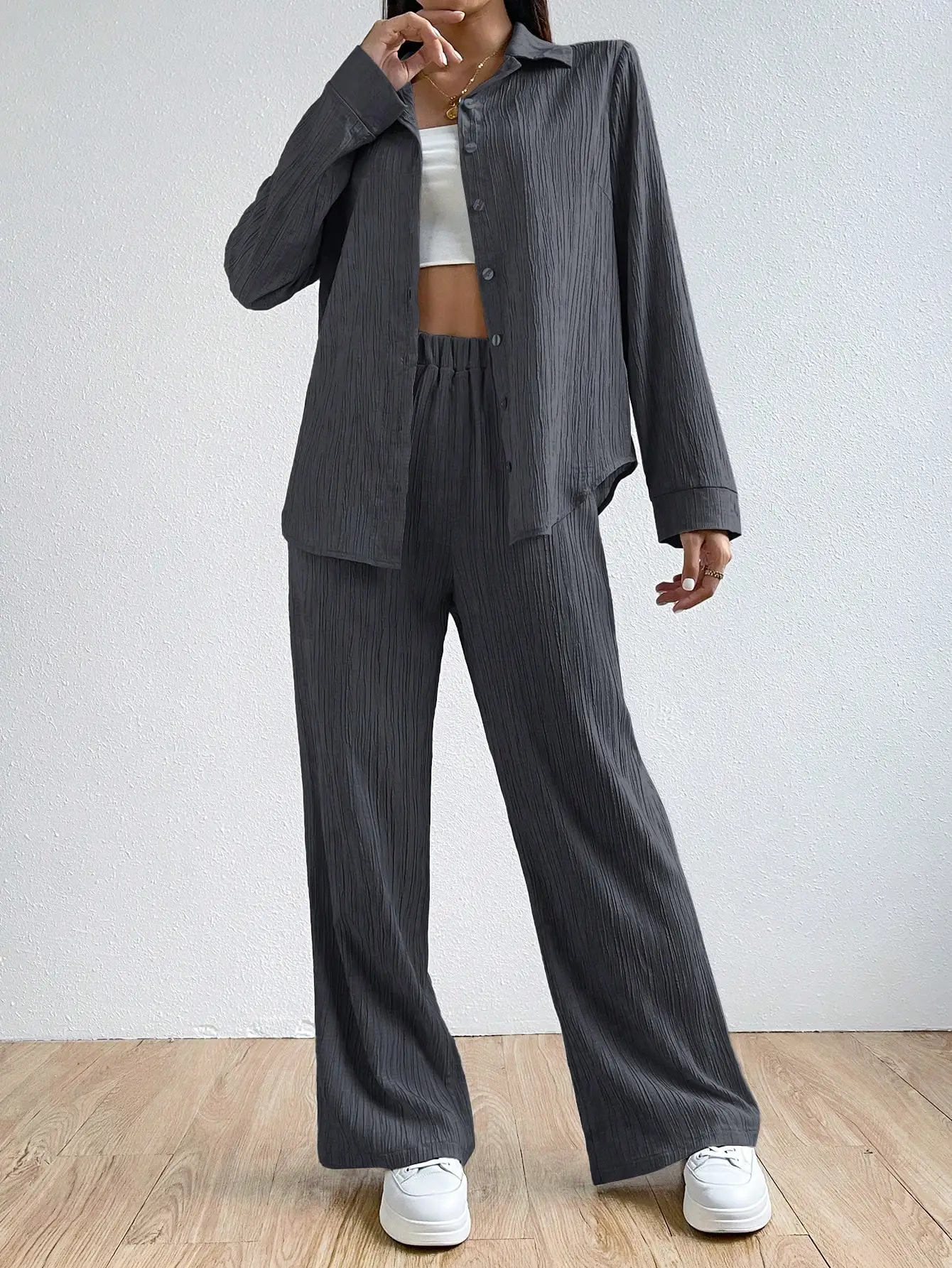 Two-piece vintage Shirt and Pant Loungewear Set 5