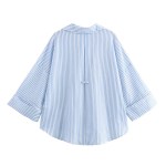 zach women's casual collar striped linen blended asymmetric shirt with wide sleeves Zach Women's Casual Collar Striped Linen Blended Asymmetric Shirt with Wide Sleeves 2