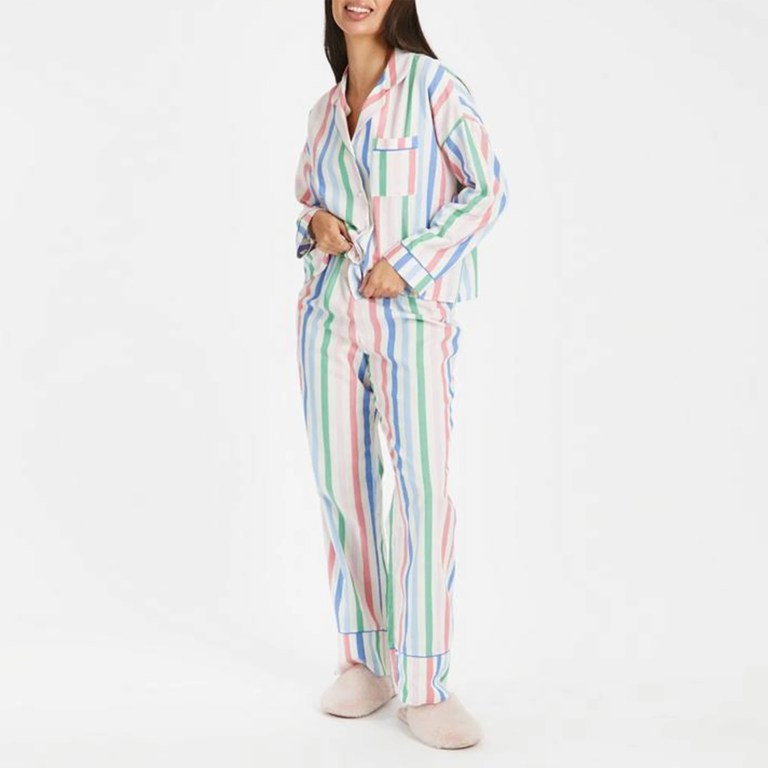 Women's Pyjamas Set Stripe Print Button-Down Long Sleeve Loungewear 1