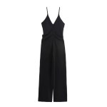 Zach Women's Solid Color Sleeveless V-Neck Crepe Strap Jumpsuit 2