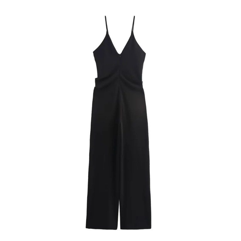 Zach Women's Solid Color Sleeveless V-Neck Crepe Strap Jumpsuit 2