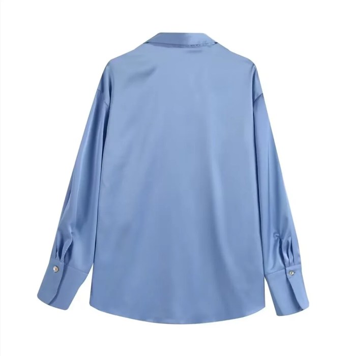 Zach Women\'s Casual Single-Breasted Silk Polo Collar Long Sleeve Shirt 2
