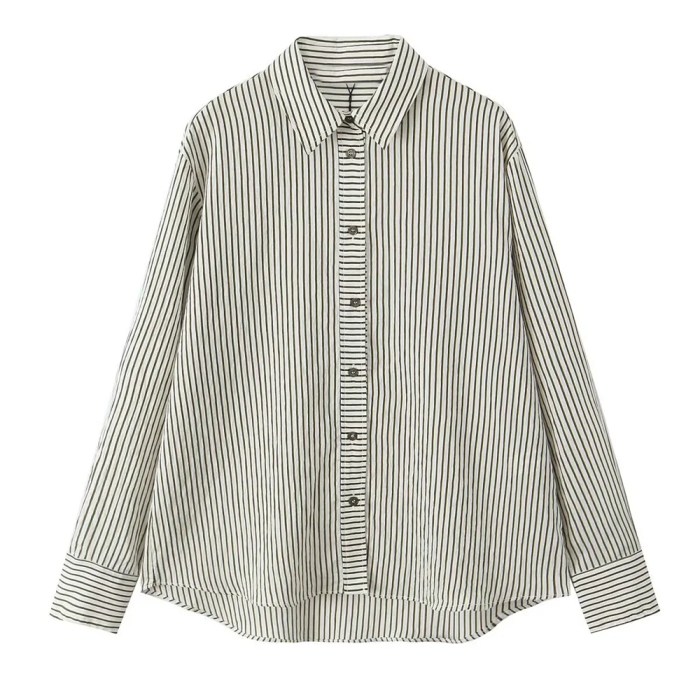 Zach Women's Striped Vertical Single-Breasted Long Sleeve Flip Collar Shirt