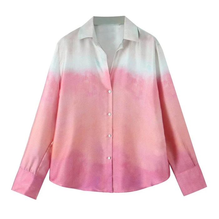 zach women's polo silk texture tie dye shirt & high waist wide leg pants set Zach Women\'s Polo Silk Texture Tie-Dye Shirt & High-Waist Wide-Leg Pants Set