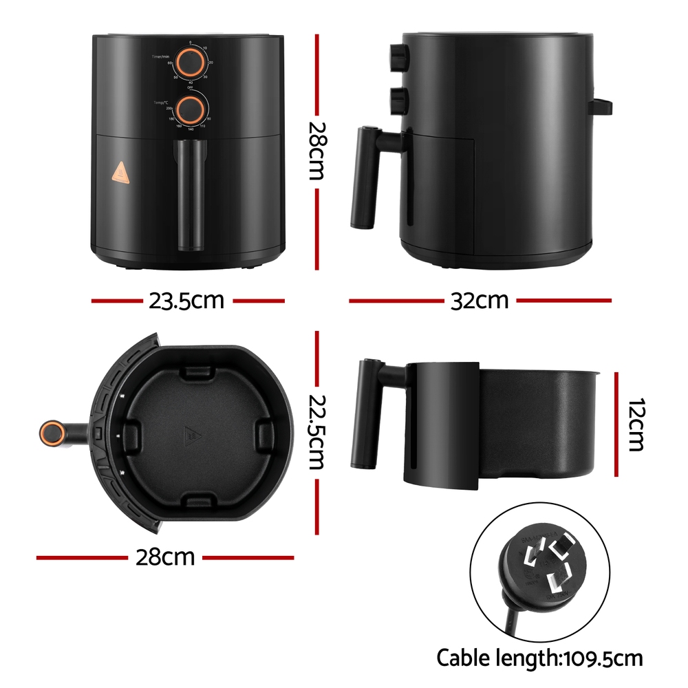 devanti 4l air fryer knob control 1500w