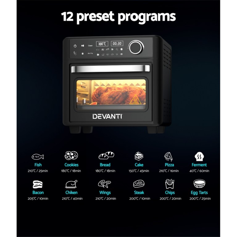 devanti air fryer 15l lcd fryers oven
