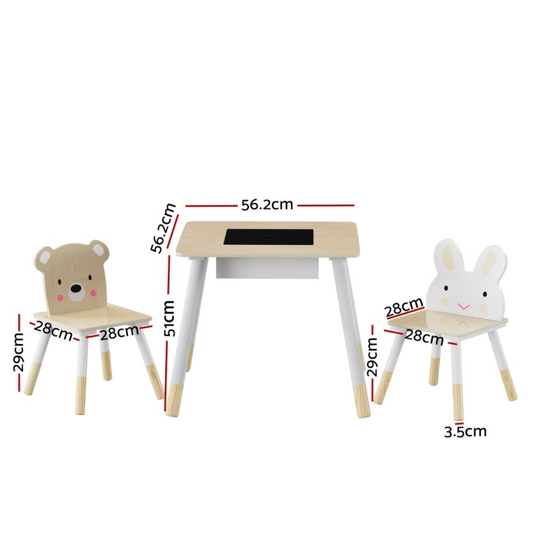 keezi 3pcs kids table and chairs set activity desk chalkboard toy hidden storage