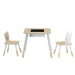 keezi 3pcs kids table and chairs set activity desk chalkboard toy hidden storage