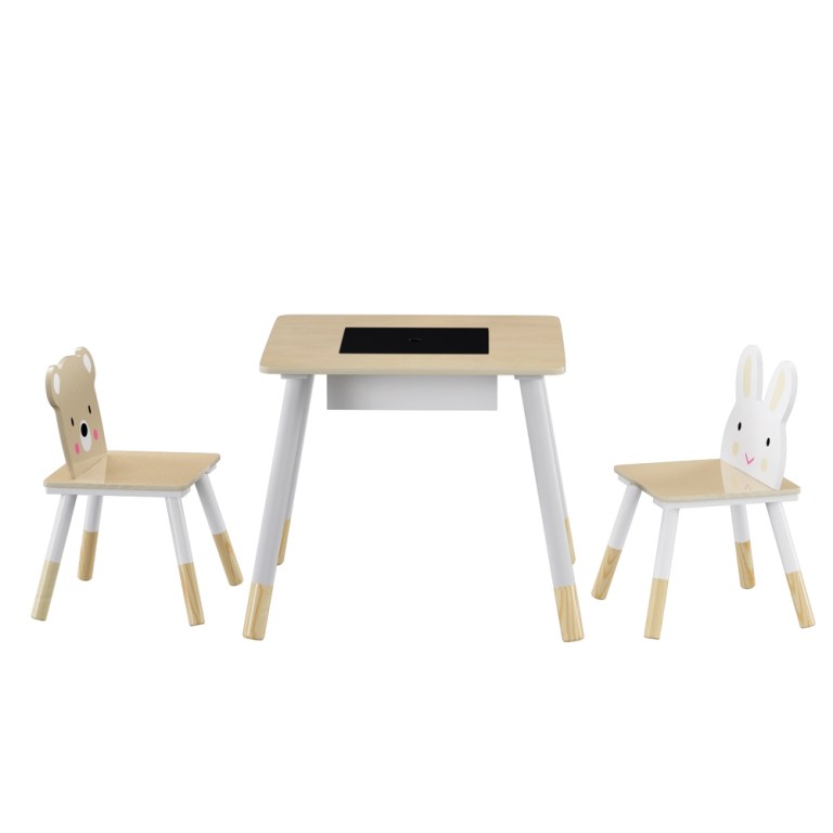 keezi 3pcs kids table and chairs set activity desk chalkboard toy hidden storage