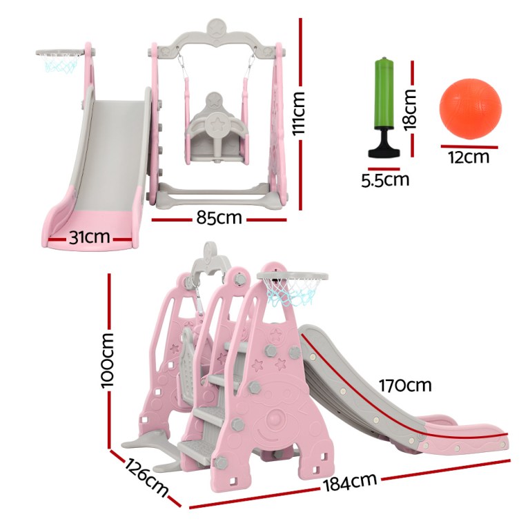 keezi kids slide swing set basketball hoop outdoor playground toys 170cm pink keezi kids slide swing set basketball hoop outdoor playground toys 170cm pink