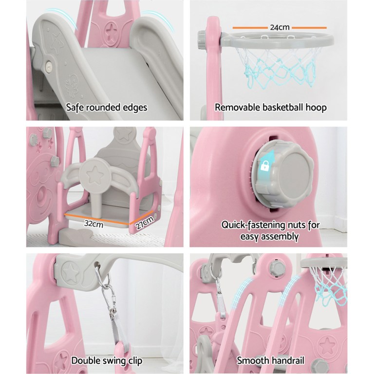 keezi kids slide swing set basketball hoop outdoor playground toys 170cm pink keezi kids slide swing set basketball hoop outdoor playground toys 170cm pink