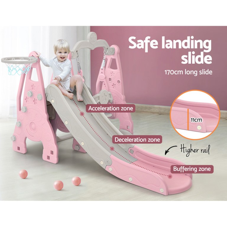 keezi kids slide swing set basketball hoop outdoor playground toys 170cm pink keezi kids slide swing set basketball hoop outdoor playground toys 170cm pink