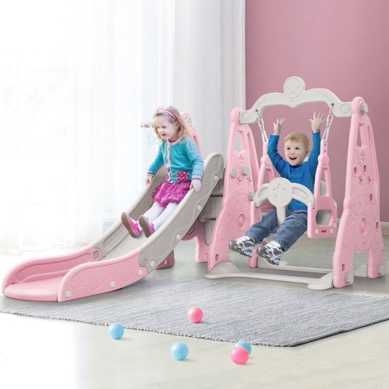 keezi kids slide swing set basketball hoop outdoor playground toys 170cm pink keezi kids slide swing set basketball hoop outdoor playground toys 170cm pink