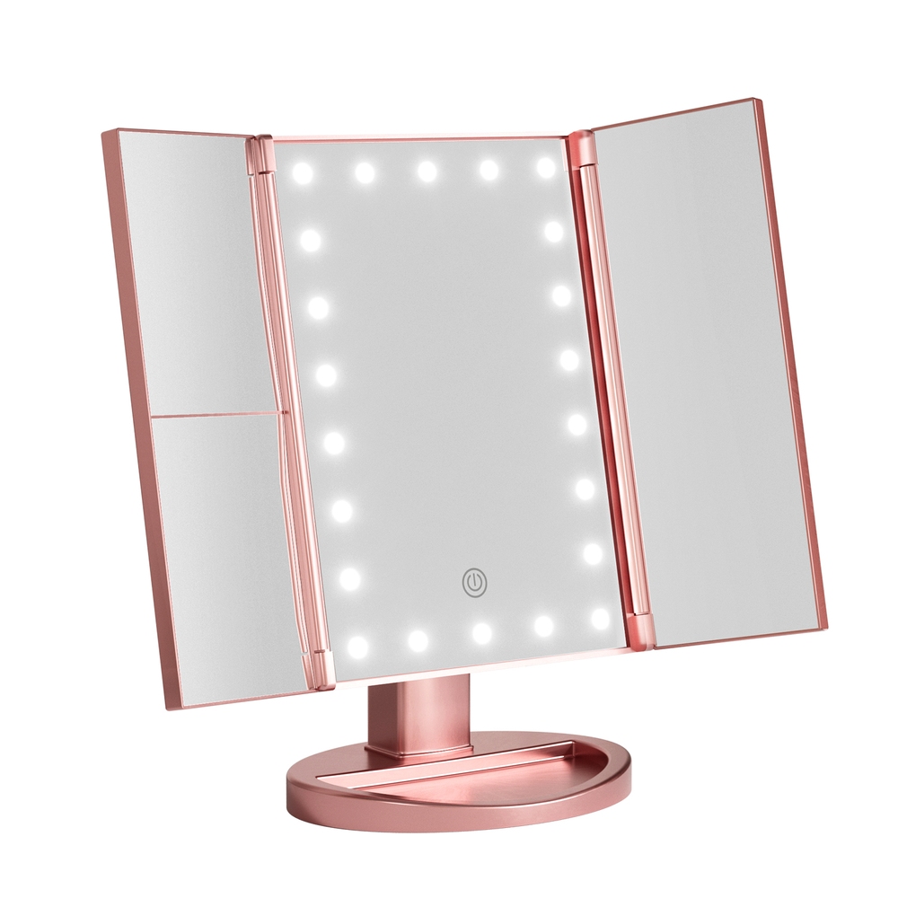 Embellir Tri-fold Makeup Mirror 1X2X3X Magnifying with LED Light Travel Portable Pink Embellir Tri-fold Makeup Mirror 1X2X3X Magnifying with LED Light Travel Portable Pink