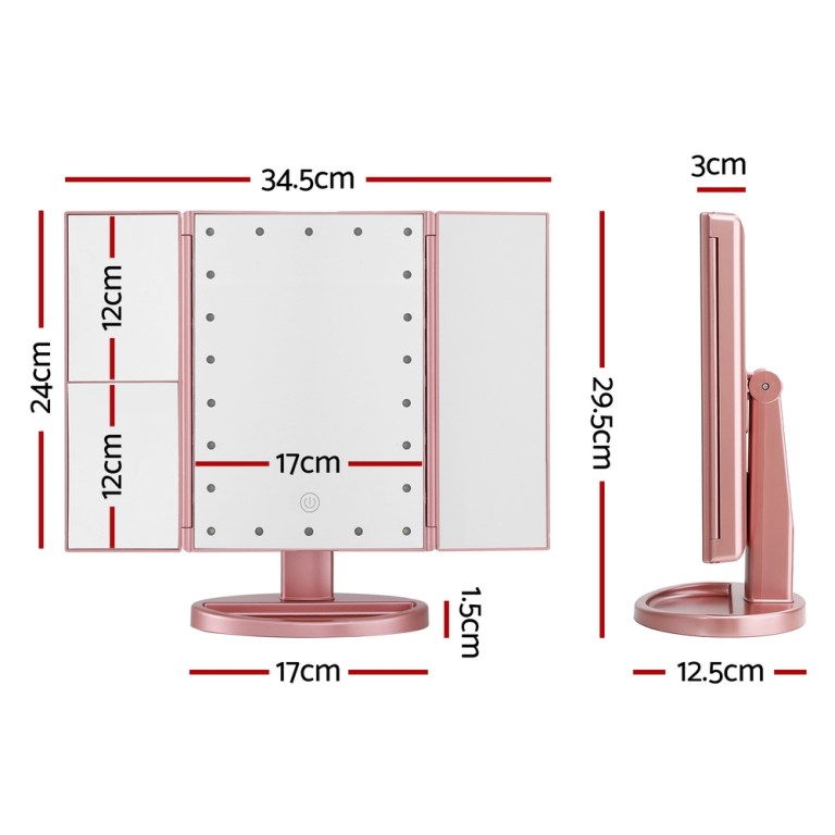 embellir tri fold makeup mirror 1x2x3x magnifying with led light travel portable pink embellir tri fold makeup mirror 1x2x3x magnifying with led light travel portable pink