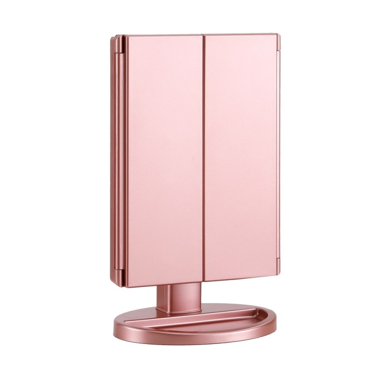 embellir tri fold makeup mirror 1x2x3x magnifying with led light travel portable pink embellir tri fold makeup mirror 1x2x3x magnifying with led light travel portable pink