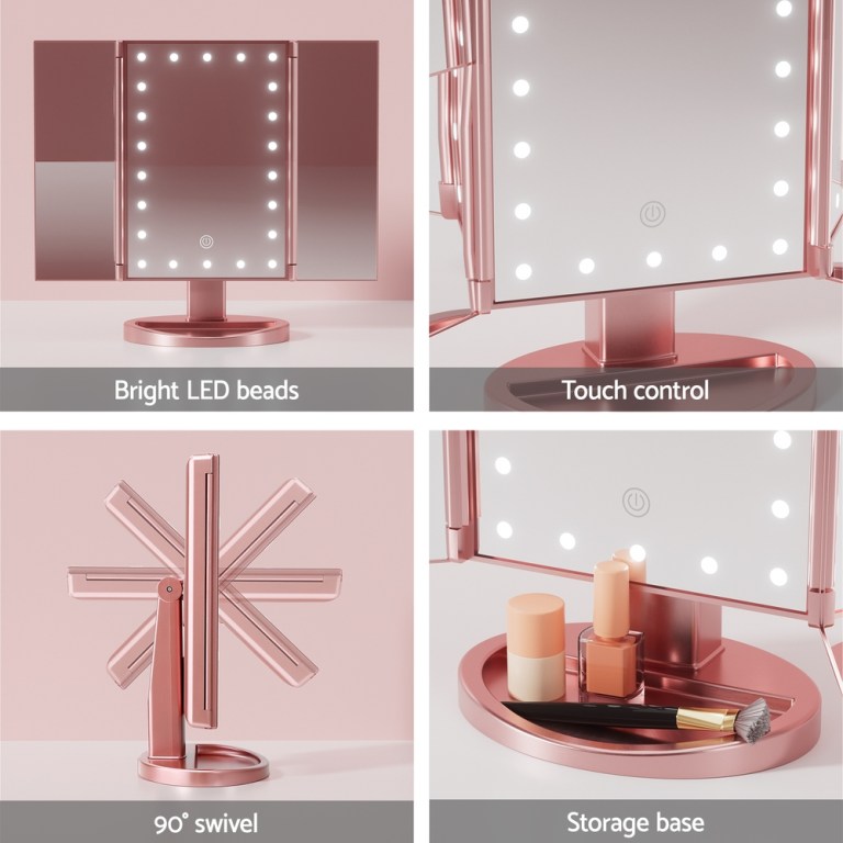embellir tri fold makeup mirror 1x2x3x magnifying with led light travel portable pink embellir tri fold makeup mirror 1x2x3x magnifying with led light travel portable pink
