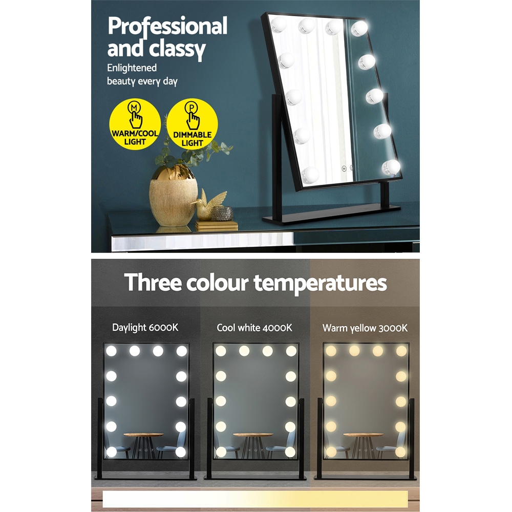 embellir makeup mirror 30x48cm hollywood vanity with led light rotation tabletop